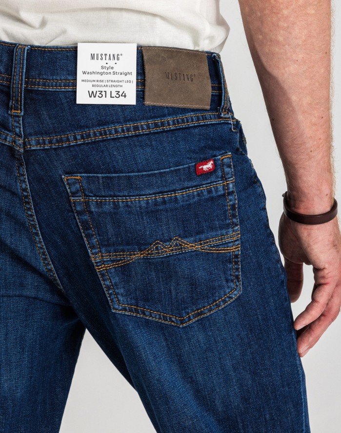 Męskie Spodnie Jeansowe Mustang Style Washington Straight Denim Blue 1017119 5000 882