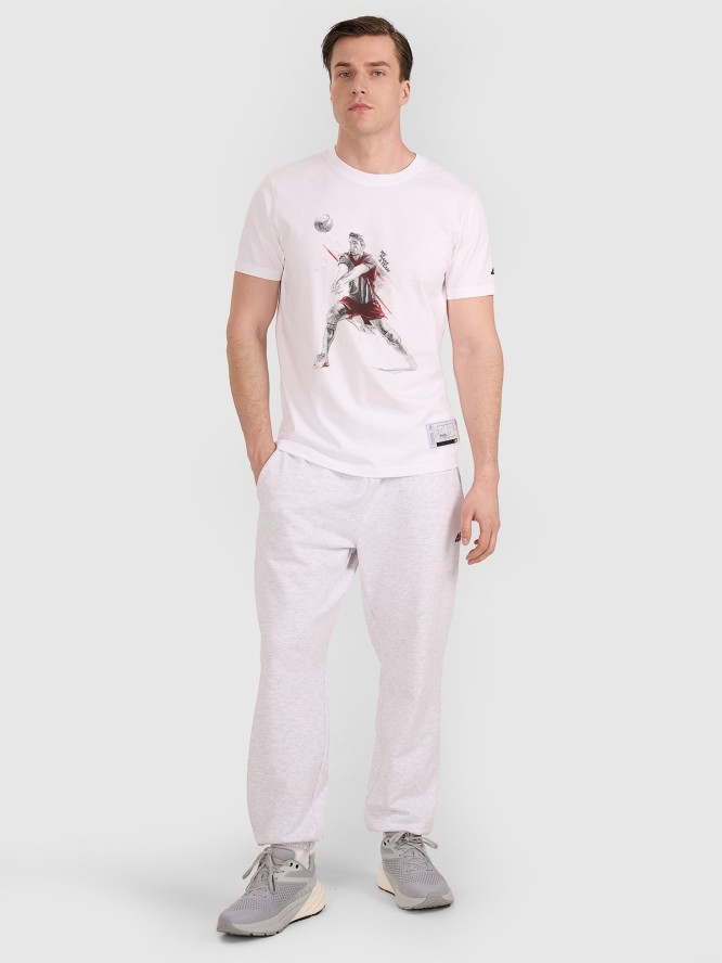 4F T-shirt regular z nadrukiem siatkarskim męski - biały L
