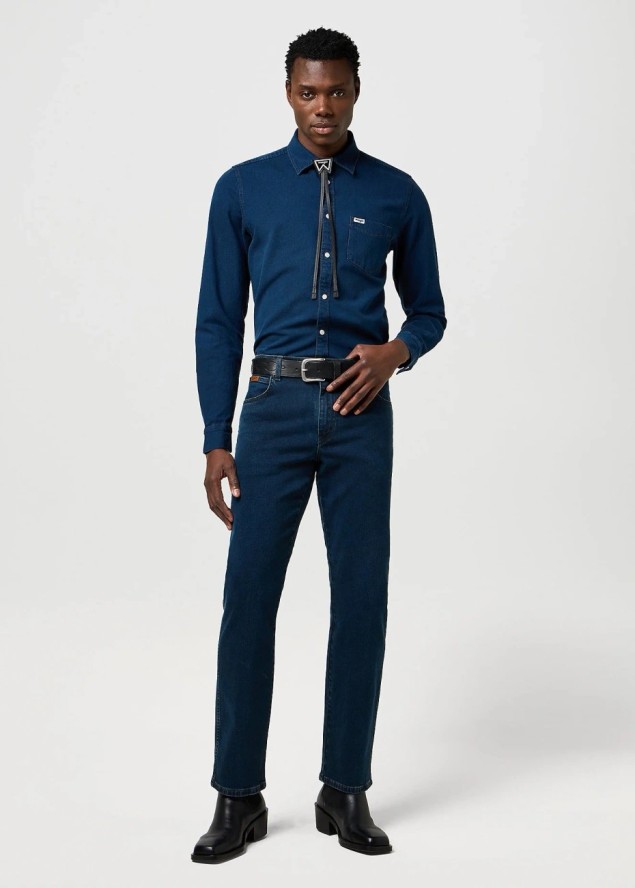 MESKA KOSZULA JEANSOWA WRANGLER 1 PKT SHIRT BLUE OXIDE 112371548