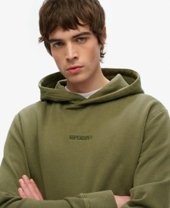 superdry Micro Logo Hoodie z mieszanki bawełny – krój Relaxed – Olive Night