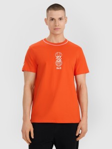 4F T-shirt regular z nadrukiem męski - pomarańczowy S