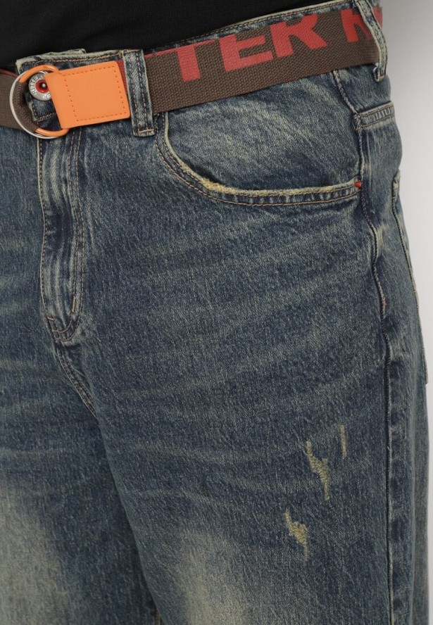 Niebieskie Bawełniane Jeansy Szerokie z Paskiem Lerisama