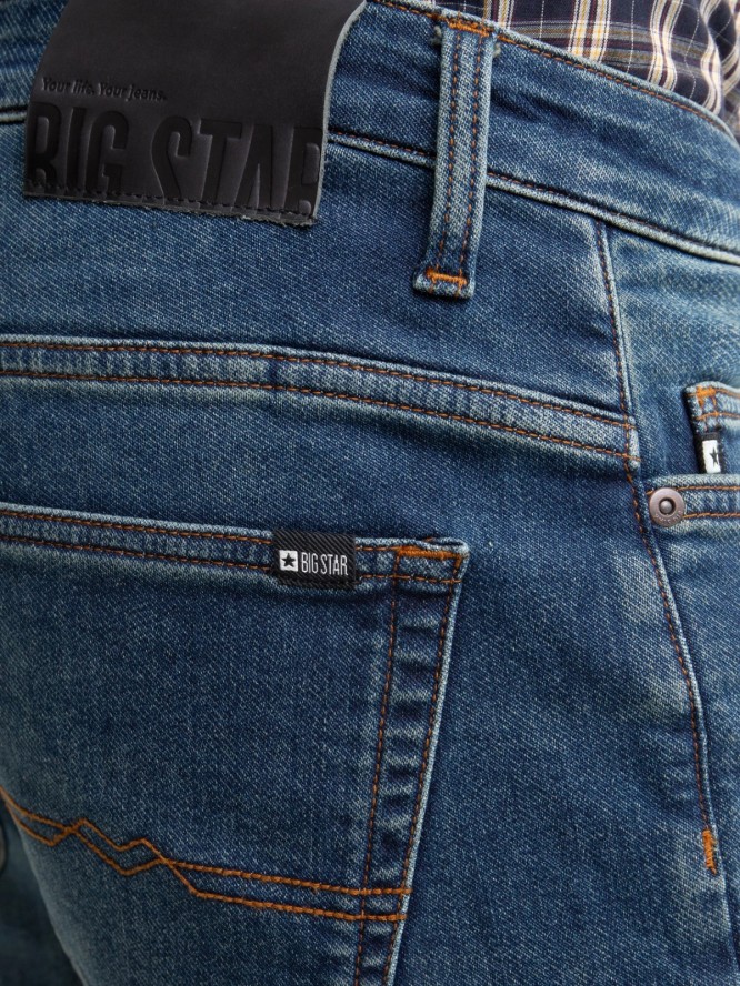 Jeansy męskie dopasowane z przetarciami granatowe Terry 541