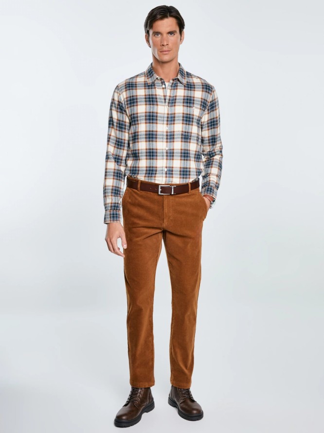 Spodnie męskie chinosy sztruks brązowe Trevis 802