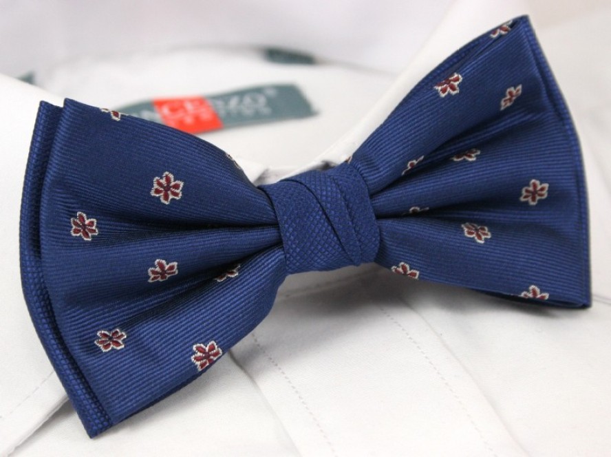 Granatowa Mucha w Drobne Kwiatki + Biała Poszetka - Chattier, Męska