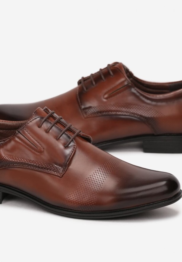 Brązowe Sznurowane Półbuty z Skórzaną Wkładką Casres