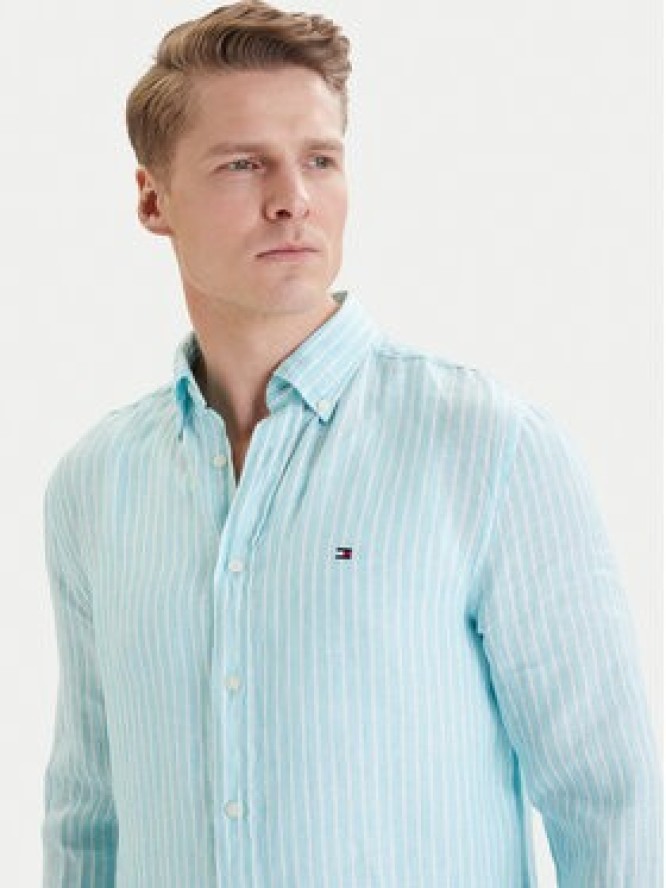 Tommy Hilfiger Koszula Bengal MW0MW42400 Turkusowy Regular Fit