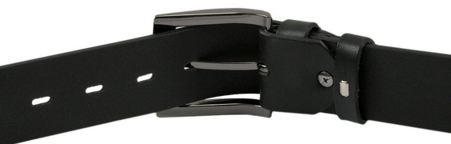 Męski Pasek do Spodni - Naturalna Skóra Licowa - His Story - Czarny