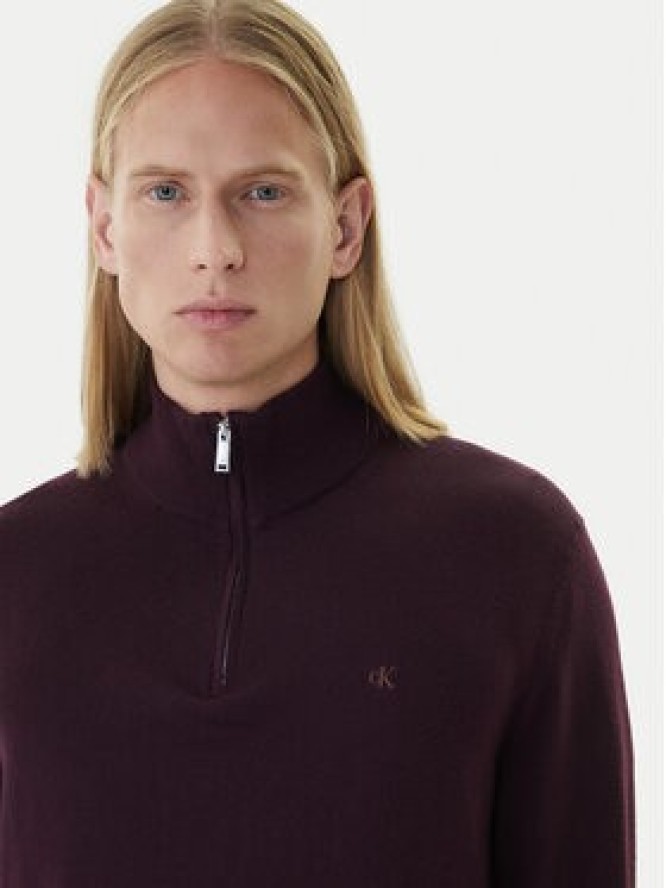 Calvin Klein Sweter LV04LD318G Bordowy Regular Fit