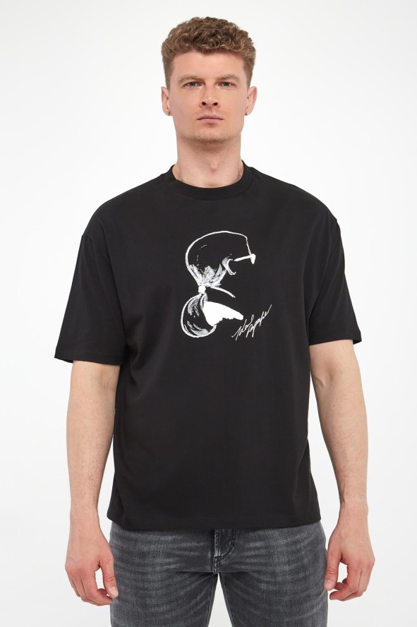 T-shirt męski z haftem KARL LAGERFELD
