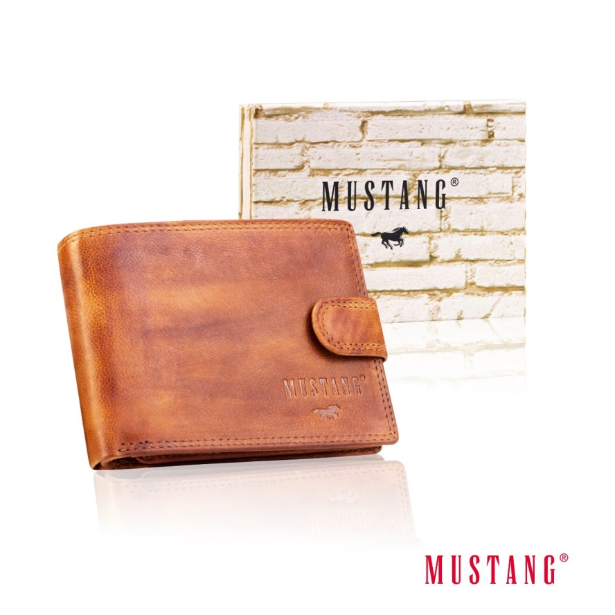 MUSTANG Denimo Wallet Side Opening With Button SKÓRZANY PORTFEL POJEMNY MA KARTY PREMIUM RFID