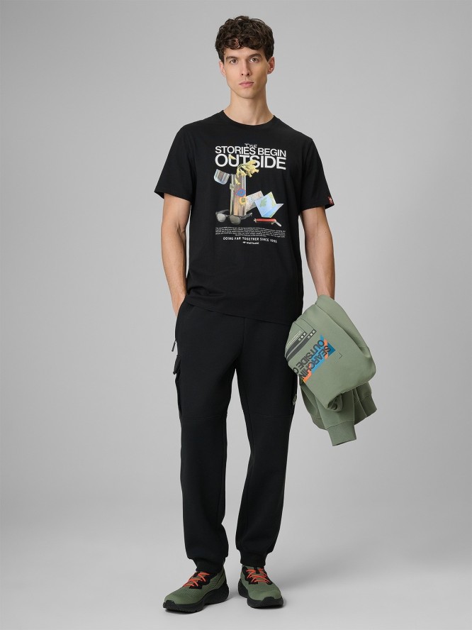 4F T-shirt regular z nadrukiem męski - czarny L