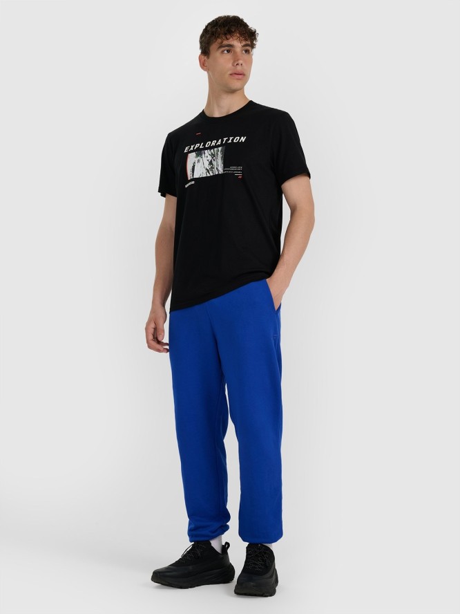 4F T-shirt regular z nadrukiem męski - czarny L