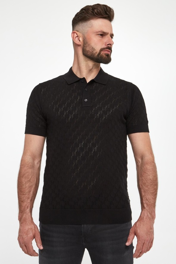 Polo męskie z dzianiny ażurowej KARL LAGERFELD
