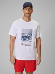 4F T-shirt regular z nadrukiem męski - biały 3XL