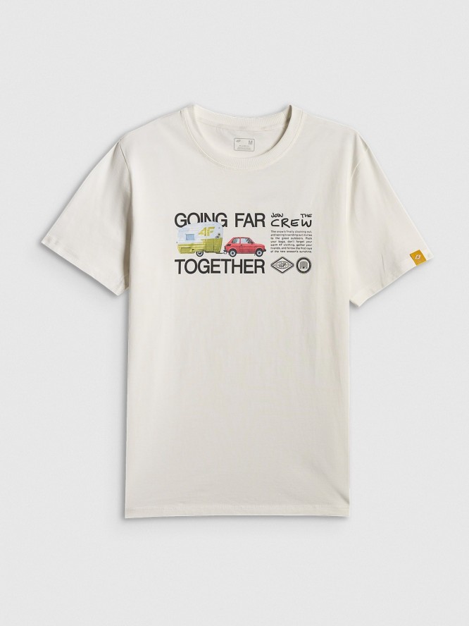 4F T-shirt regular z nadrukiem męski - biały L