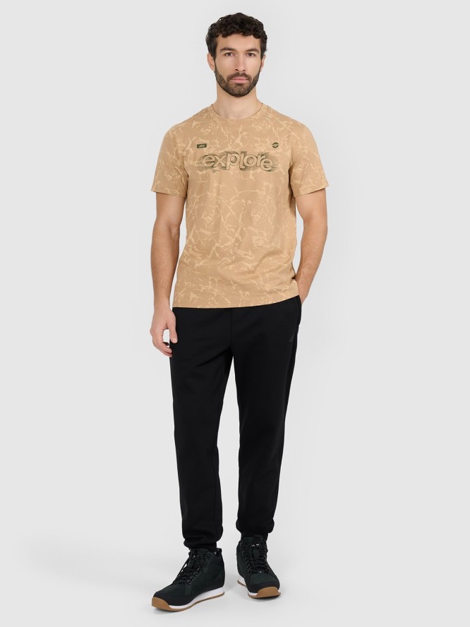 4F T-shirt regular z nadrukiem męski - beżowy L