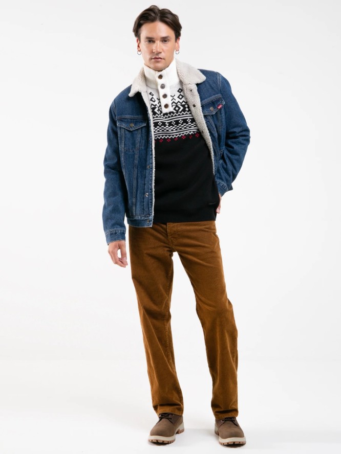 Sweter męski z golfem z motywem norweskim czarny Kristof 906