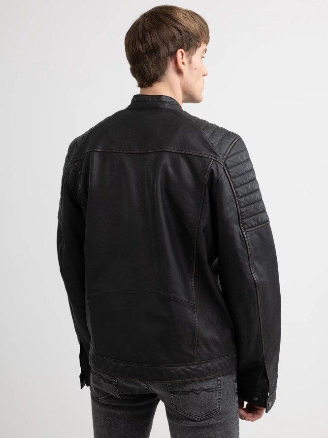 Kurtka męska biker skórzana czarna Hideo 906