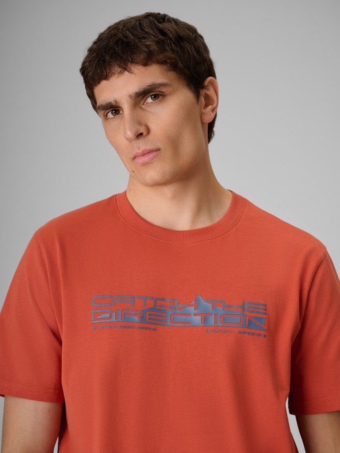 4F T-shirt regular z nadrukiem męski - koralowy 3XL