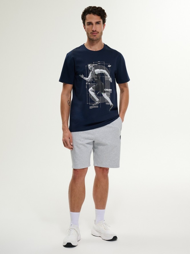 4F T-shirt regular z nadrukiem męski - niebieski M