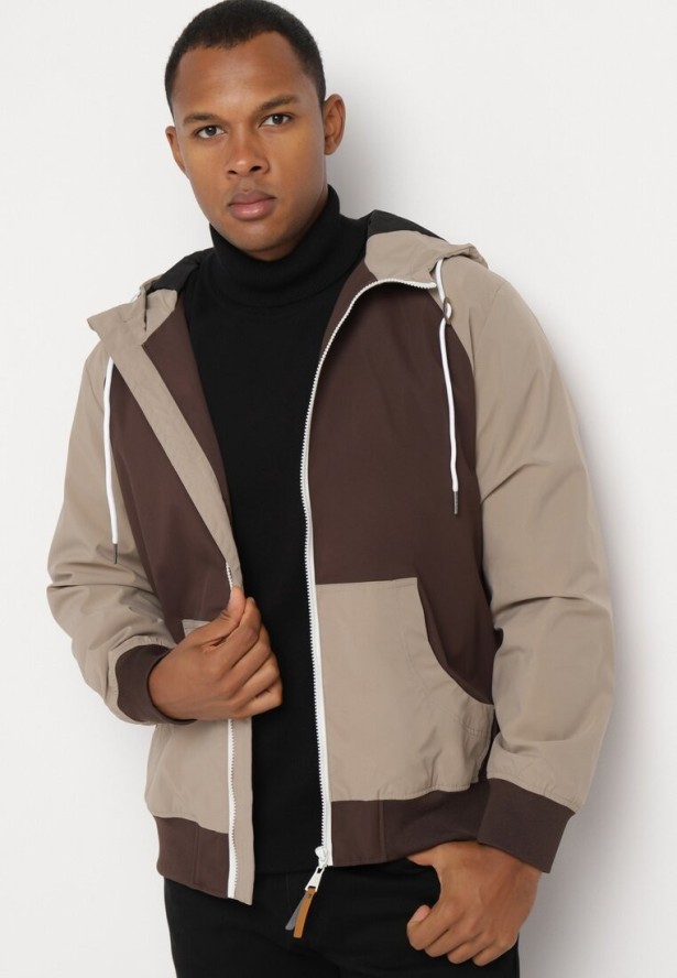 Brązowa Kurtka Wiatrówka z Kapturem i Ociepleniem Nevelaera