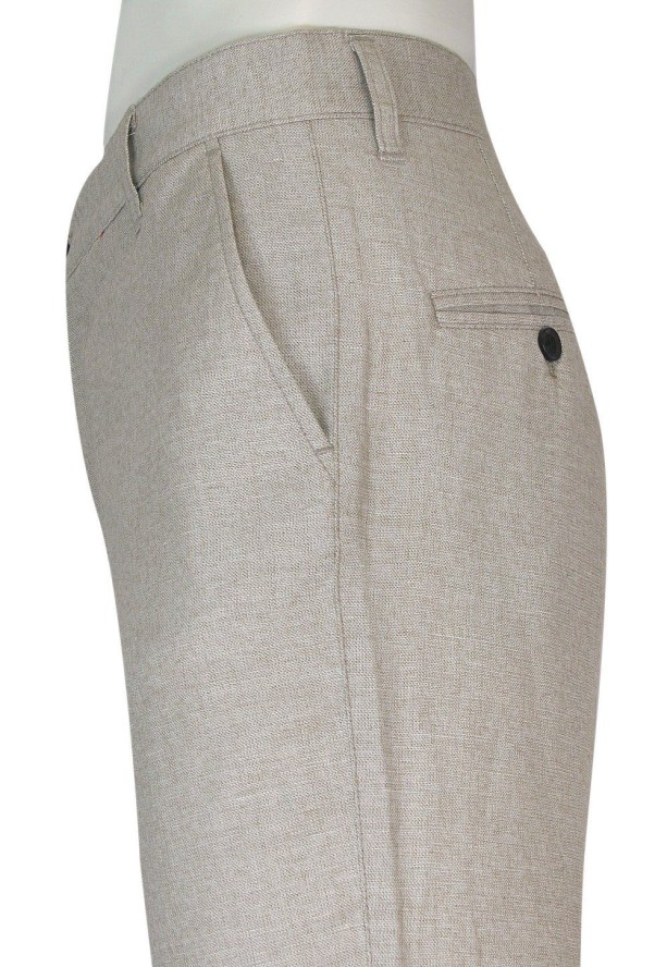 Spodnie Męskie, Beżowe z Domieszką LNU, Casualowe, Zwężane, Chinosy -RIGON