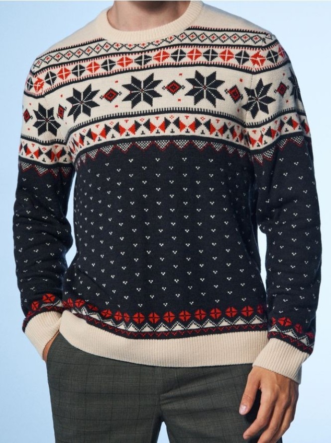 Sweter z motywem świątecznym - granatowy