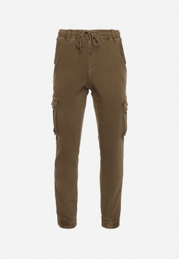 Brązowe Bawełniane Spodnie Bojówki Wiązane w Pasie Riyala