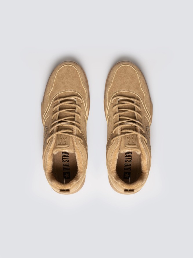 Sneakersy męskie ze skóry ekologicznej beżowe OO174578 801