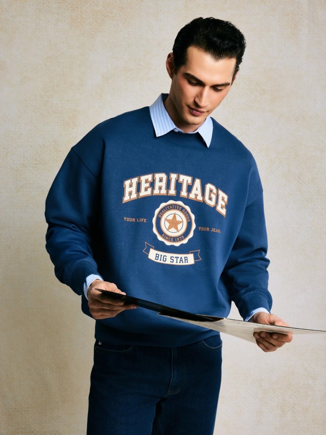 Bluza męska oversize z nadrukiem niebieska Leonar 402