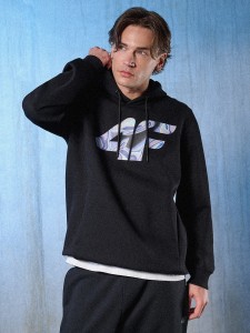 4F Bluza dresowa regular z kapturem męska - czarna L