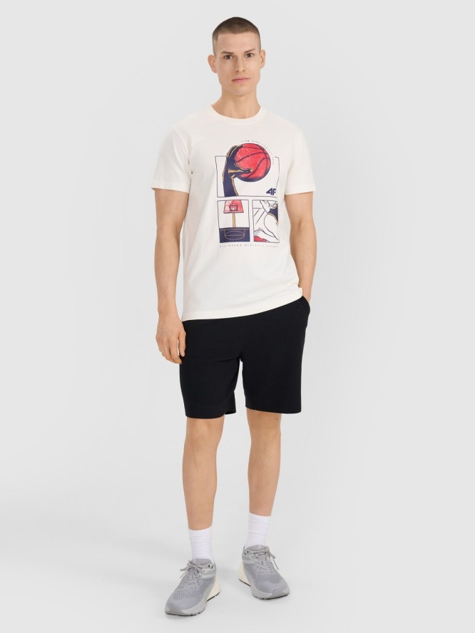 4F T-shirt regular z nadrukiem męski - biały XXL