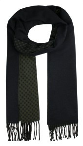 Elegancki Szalik Męski z Wiskozą - His Story - Granat i Khaki, Drobny Wzór