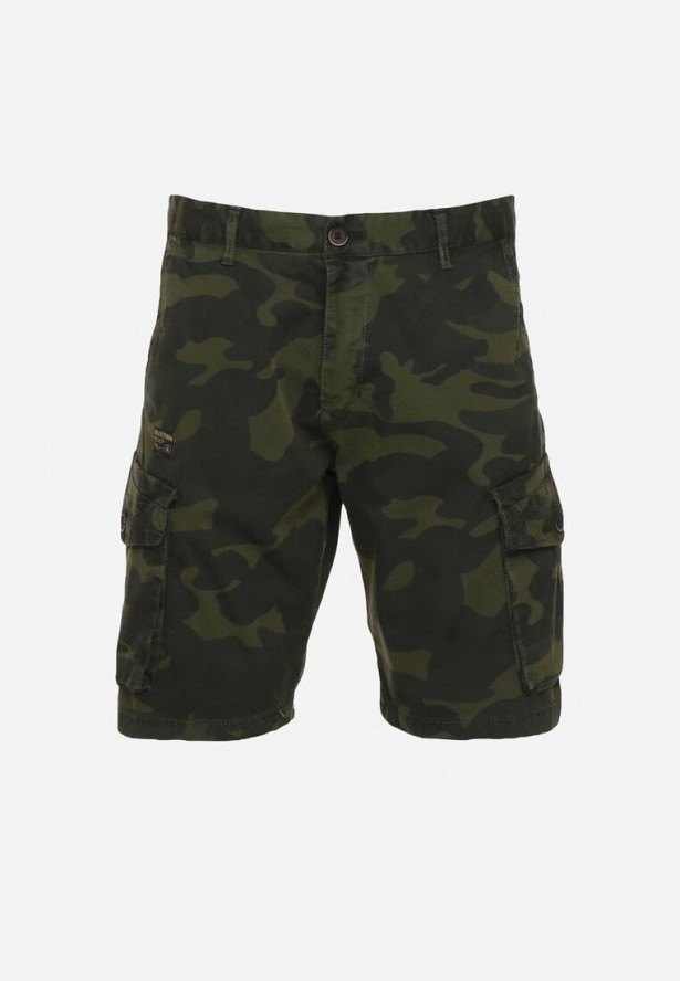 Zielone Szorty z Bawełny z Wysokim Stanem i Dodatkowymi Kieszeniami Pelia