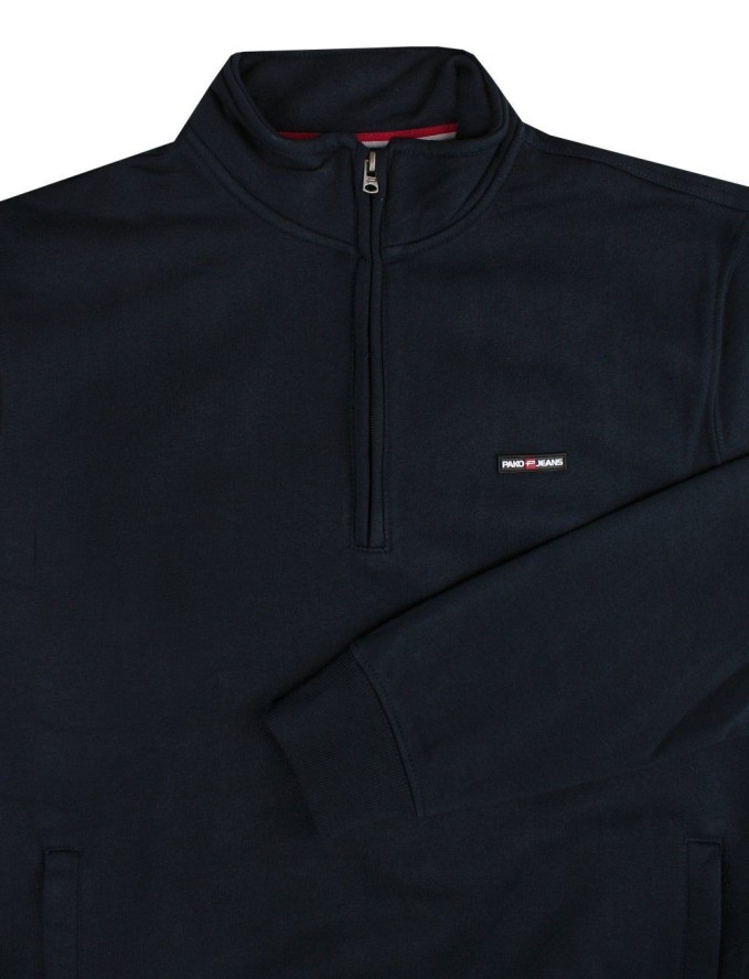 Wygodna Bluza - Pako Jeans - Rozpinany Kołnierz - Granatowa