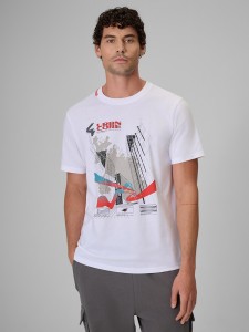 4F T-shirt regular z nadrukiem męski - biały M