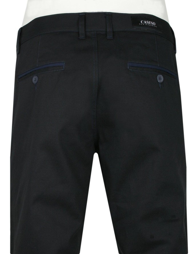 Spodnie Garniturowe, Męskie, Czarne z Granatowymi Przeszyciami, Wizytowe -CASINO