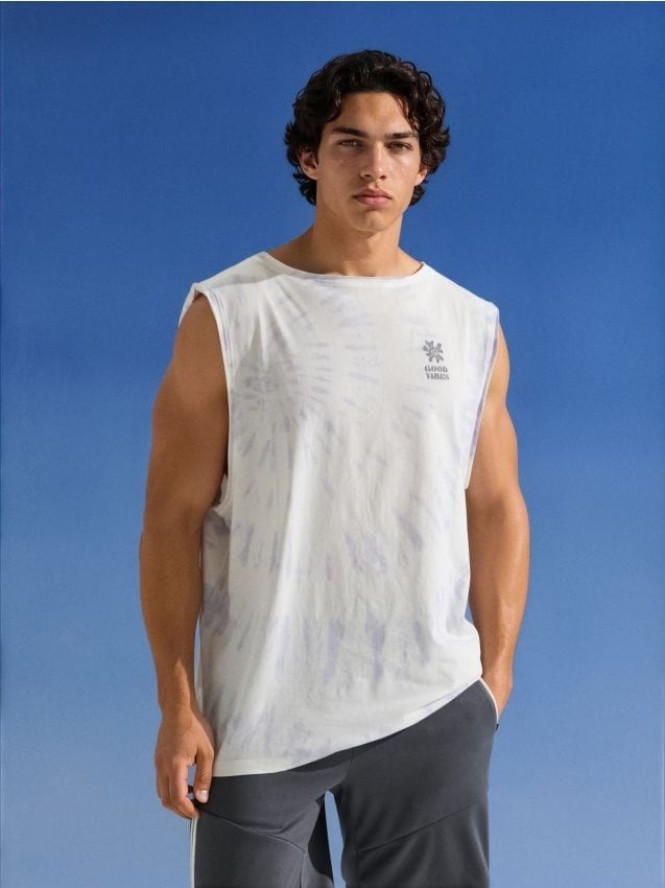 Bawełniany tank top ze wzorem tie dye - wielobarwny