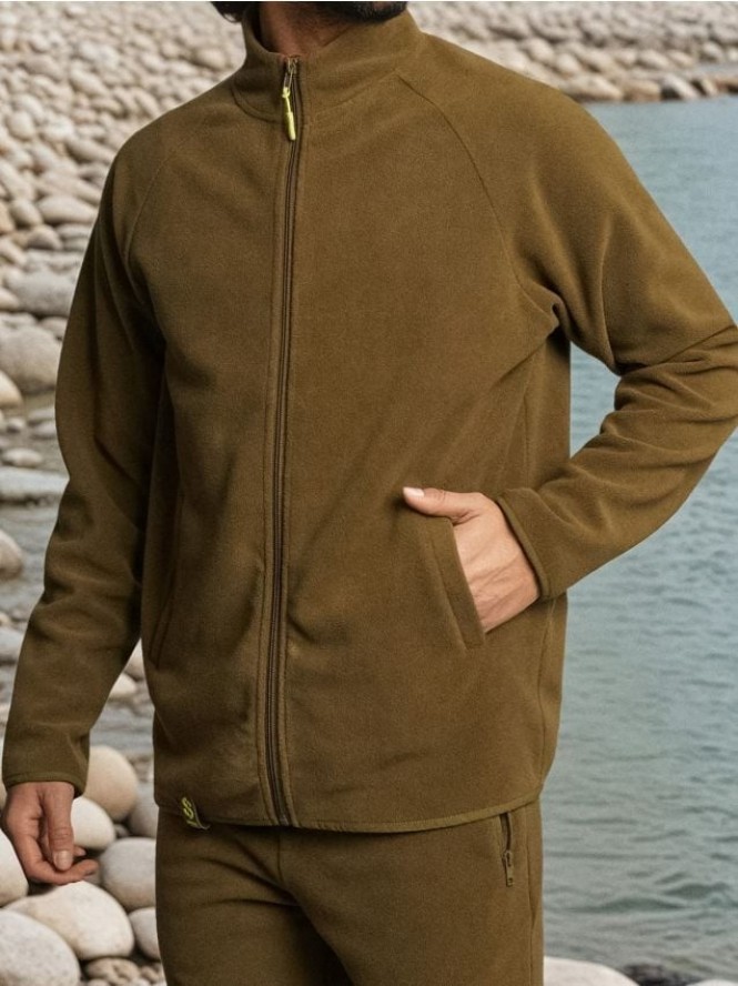 Rozpinana bluza polarowa ze stójką - khaki