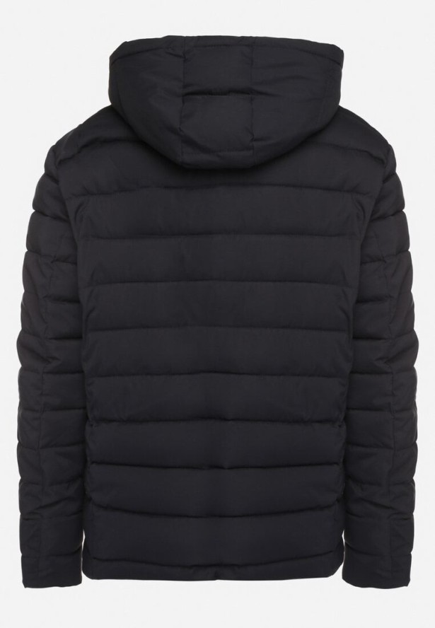 Granatowa Pikowana Kurtka z Odpinanym Kapturem i Sznurkami Derinae