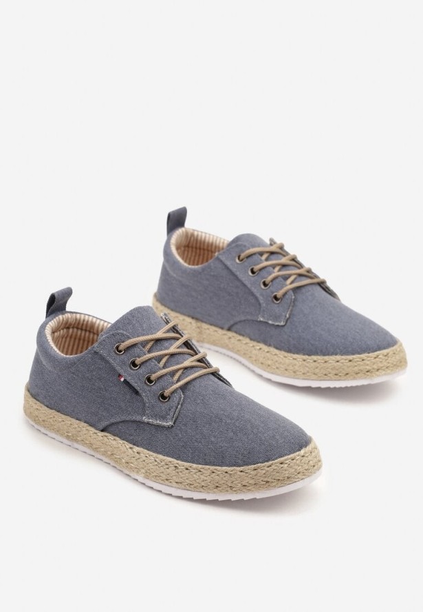 Granatowe Półbuty na Plecionej Podeszwie Stylizowane na Denim Halinnea