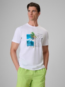 4F T-shirt regular z nadrukiem męski - biały XXL