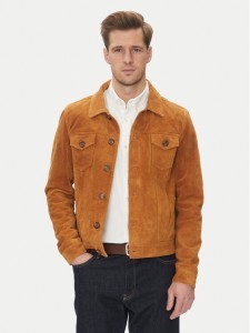 Serge Pariente Kurtka skórzana Jeans Brązowy Regular Fit