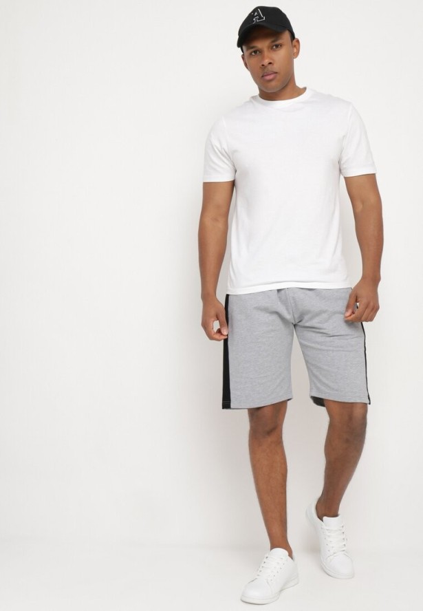 Szare Bawełniane Szorty z Gumką w Pasie z Wysokim Stanem Nisalia