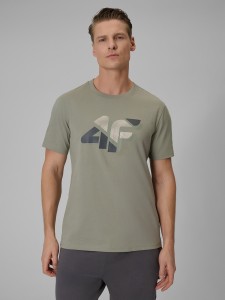 4F T-shirt regular z nadrukiem męski - khaki S