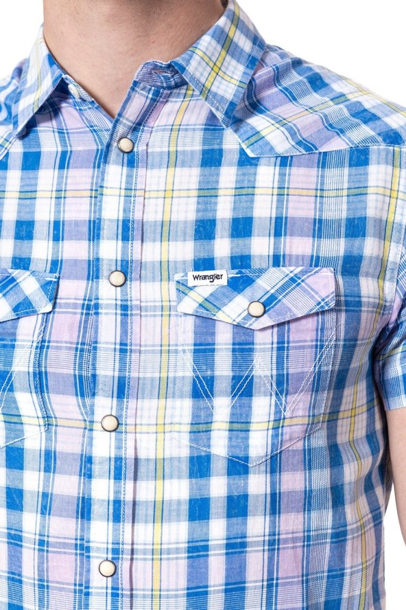 KOSZULA MĘSKA KRÓTKI RĘKAW WRANGLER SS WESTERN SHIRT TURKISH SEA W5A246D86 112130000