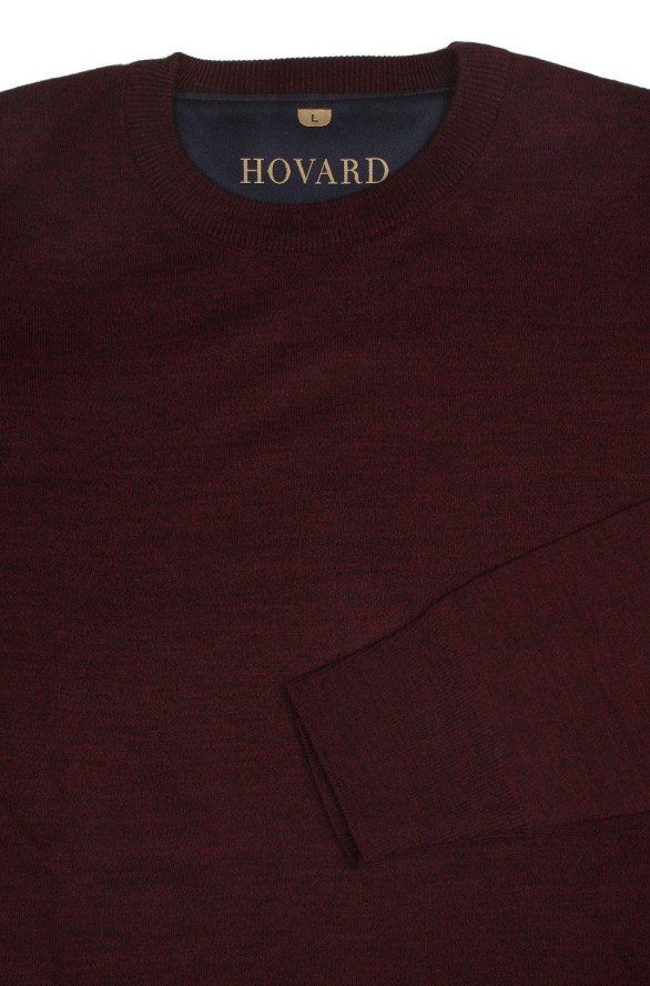 Wełniany Sweter U-Neck - HOVARD - Bordowy