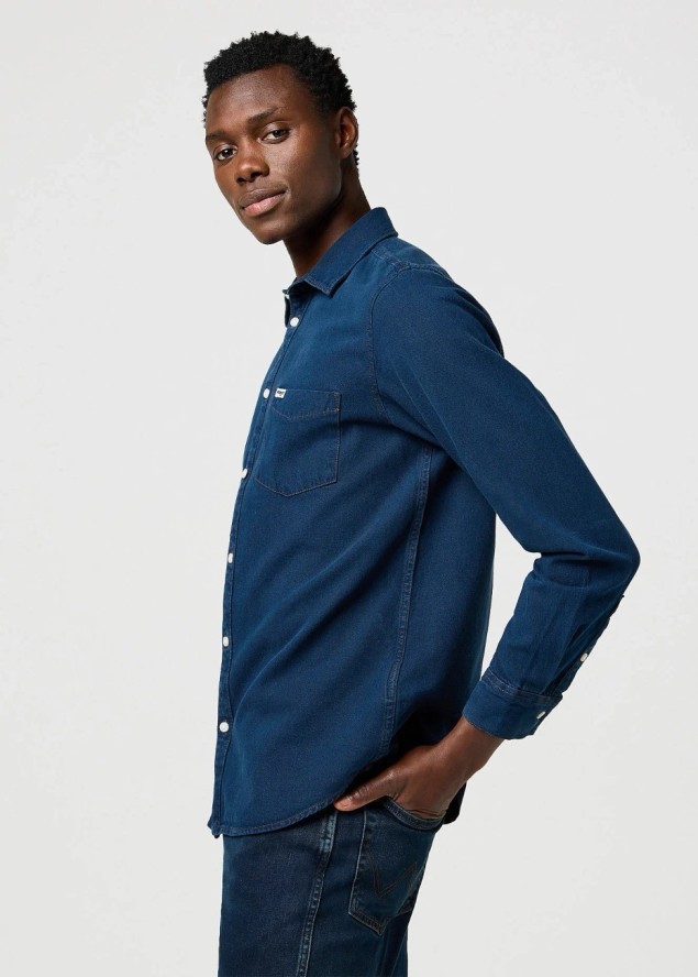 MESKA KOSZULA JEANSOWA WRANGLER 1 PKT SHIRT BLUE OXIDE 112371548