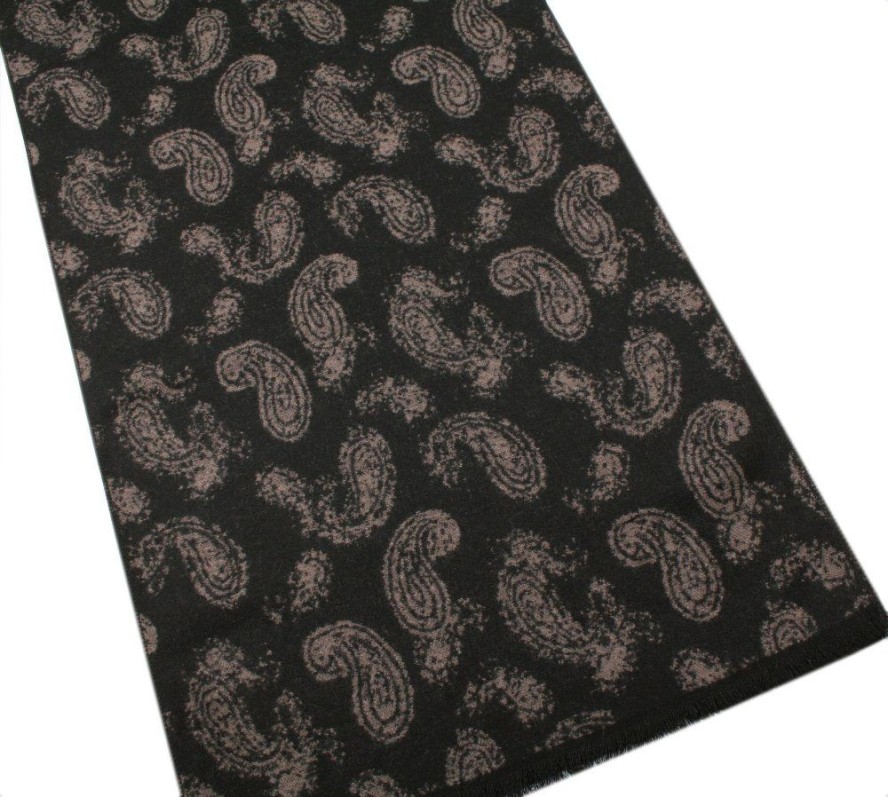 Męski Szalik z Wiskozy - Alties - Czerń i Beż, Paisley